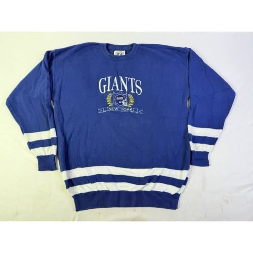 Vtg Logo 7 New York Giants Crew neck Sweater Large Blue